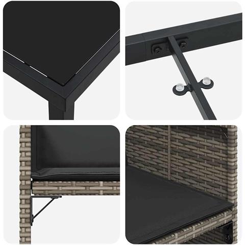 Set da Pranzo per Giardino con cuscino 5 pcs Grigio Poly Rattan - Foto 9