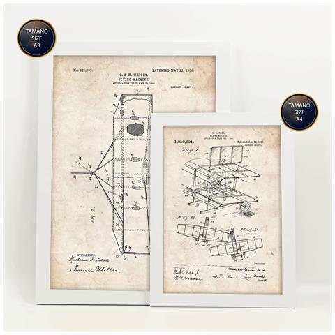 Set Di 6 Stampe Poster Con Brevetti Di Aeroplani Poster Con Immagini Di Brevetti Retrò Design D'interni In Stile Vintage A3 & A4 Cornice Bianca - Foto 2