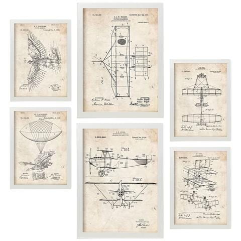 Set Di 6 Stampe Poster Con Brevetti Di Aeroplani Poster Con Immagini Di Brevetti Retrò Design D'interni In Stile Vintage A3 & A4 Cornice Bianca - Foto 1