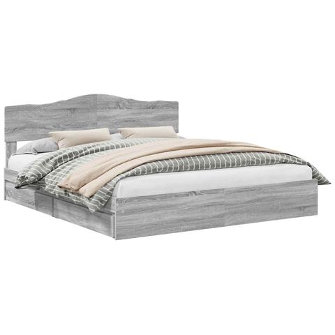 Letto con Contenitore con testiera Grigio Sonoma 200 x 200 cm - Foto 1