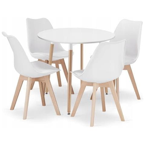 Tavolo rotondo KAMI con 4 sedie RIXK - Set bianco - Foto 1