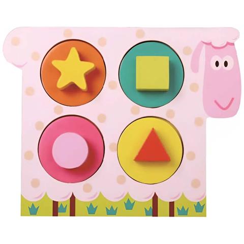Puzzle A Incastro In Legno A 5 Pezzi Per Bambini Con Motivo Pecora 22×18 Cm, Rosa - Foto 1