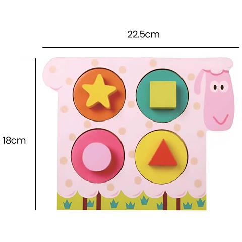 Puzzle A Incastro In Legno A 5 Pezzi Per Bambini Con Motivo Pecora 22×18 Cm, Rosa - Foto 2