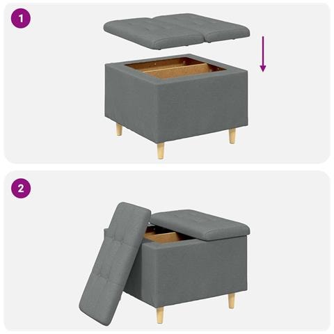 Pouf contenitore Grigio scuro 60 x 60 x 45 cm Tessuto - Foto 9