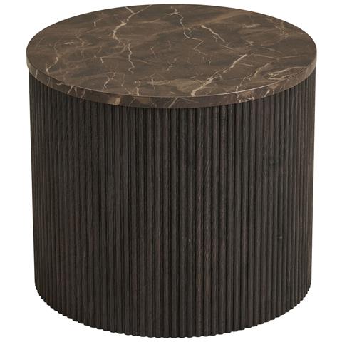 Tavolino Da Appoggio Rota Effetto Marmo Marrone Scuro Con Base A Scanalature Ø45 Cm - Foto 1