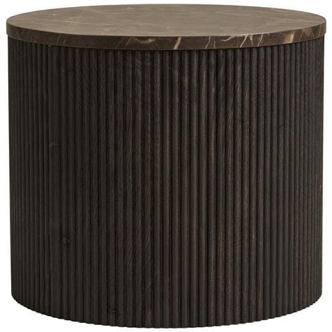 Tavolino Da Appoggio Rota Effetto Marmo Marrone Scuro Con Base A Scanalature Ø45 Cm - Foto 2