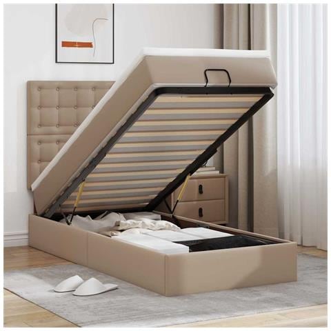 Struttura Letto Pouf con Materasso 100x200 cm Similpelle - Foto 2