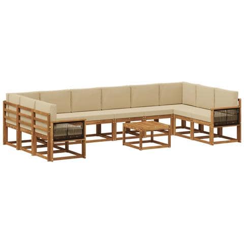 Set di divani da esterno con cuscino 11 pcs Naturale e Beige - Foto 1