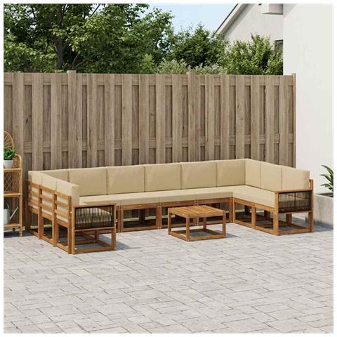 Set di divani da esterno con cuscino 11 pcs Naturale e Beige - Foto 2