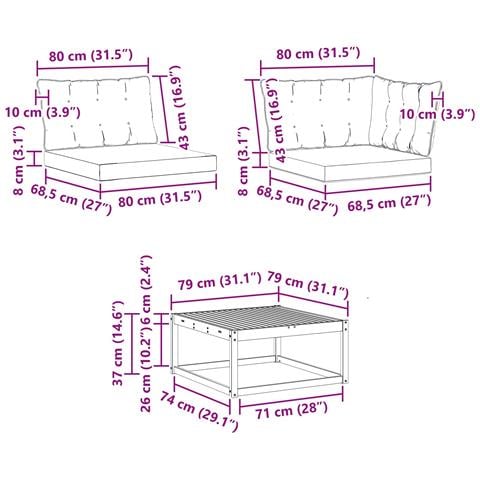 Set di divani da esterno 7 pcs Bianco e Nero 79 x 79 x 37 cm - Foto 9