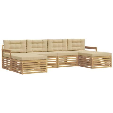Set divani 6 pcs Bianco e Beige Legno di Acacia Massello - Foto 1