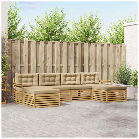 Set divani 6 pcs Bianco e Beige Legno di Acacia Massello - Foto 2