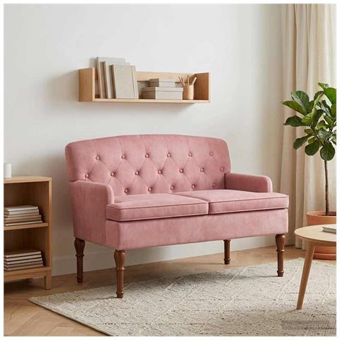 Loveseat con bottoni imbottiti Rosa 111 x 65 x 79 cm Velluto - Foto 2