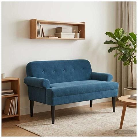 Loveseat con bottoni imbottiti Blu 120 x 66 x 78 cm Velluto - Foto 2