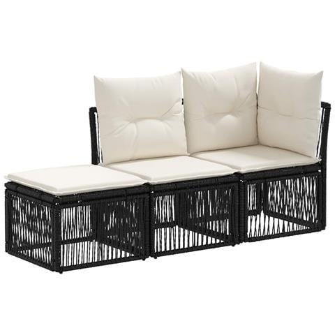 Set Divano da Giardino 3 pz 3-Numero di posti Nero polyrattan - Foto 1