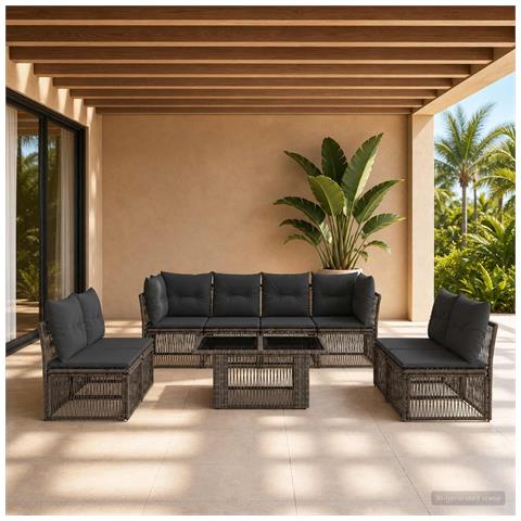 Set Divano da Giardino 9 pz Grigio polyrattan - Foto 7