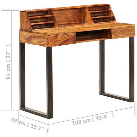 Scrivania 110x50x94 Cm Massello Di Sheesham E Acciaio - Foto 10