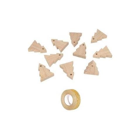 Ghirlanda 10 Abeti In Legno 5 Cm + Washi Tape Dorato 5 M - Foto 1