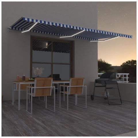 Tenda da Sole Retrattile Manuale con LED 600x350 cm Blu Bianco - Foto 6