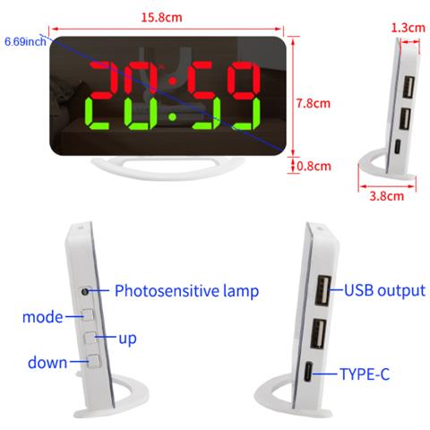 Sveglia Digitale Con Superficie A Specchio 3 Livelli Di Luminosità Colori Rgb - Foto 8