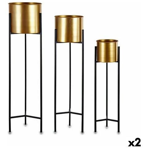 Set Di Vasi Da Fiori Nero Dorato Metallo (2 Unità) - Foto 1