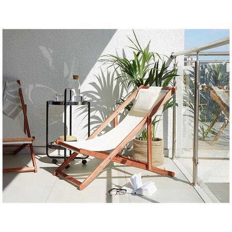 Set Di 2 Lettini Da Giardino Legno Scuro Con 2 Tessuti Intercambiabili Bianco Avellino - Foto 1