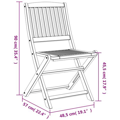 Sedie Giardino Pieghevoli 4 Pz 57x49x90cm Legno Massello Acacia - Foto 9