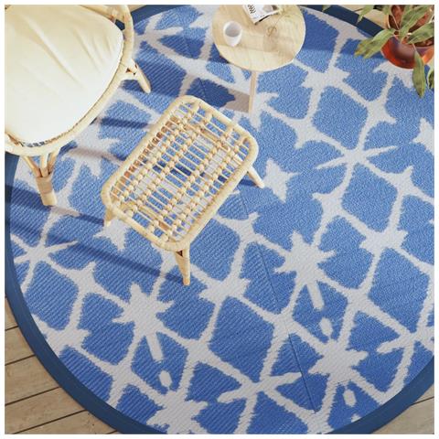 Tappeto Da Esterno Blu E Bianco 200 Cm In Pp - Foto 1
