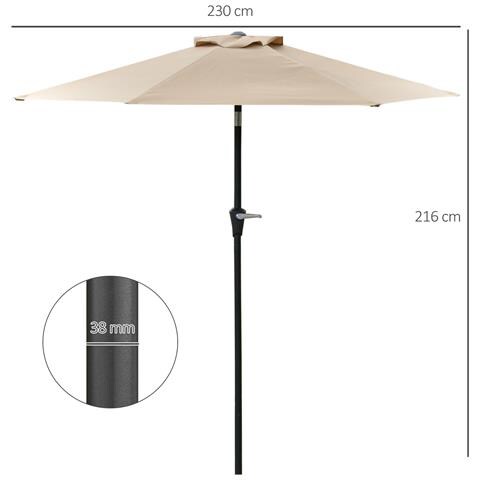 Ombrellone da Giardino Inclinabile 2.3x2m con Apertura a Manovella e 6 Stecche, Cachi - Foto 6