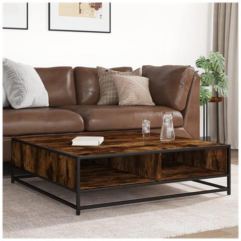 Tavolino Rovere Fumo 100x100x30 Cm In Truciolato E Metallo - Foto 3