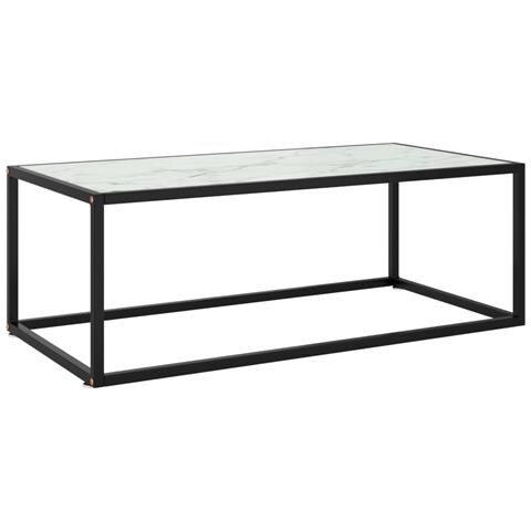 Tavolino Da Salotto Nero Con Vetro Marmo Bianco 100x50x35 Cm - Foto 2