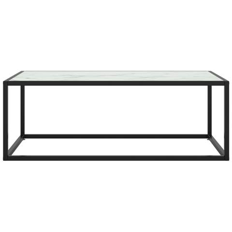 Tavolino Da Salotto Nero Con Vetro Marmo Bianco 100x50x35 Cm - Foto 1