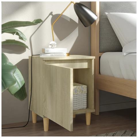 Comodino Con Gambe In Legno Massello Rovere Sonoma 40x35x50cm - Foto 2