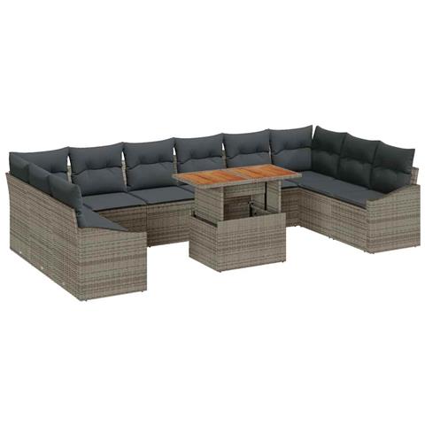 Set Giardino 11 Pezzi con Cuscini in Polyrattan Grigio - Foto 1