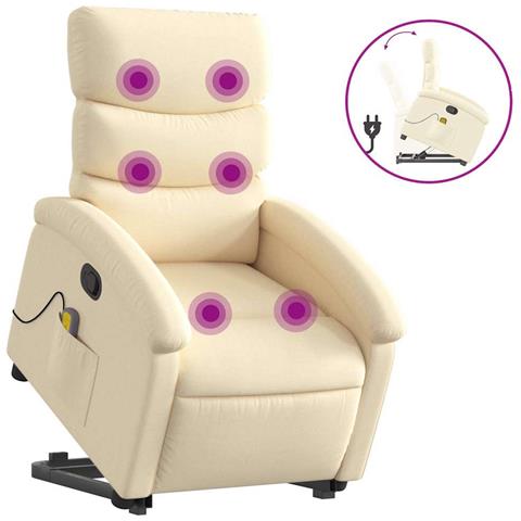 Poltrona Alzapersona Massaggiante Reclinabile Crema in Tessuto - Foto 1