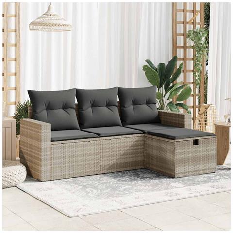 Set Divano da Giardino 4pz con Cuscini Grigio Chiaro Polyrattan - Foto 2