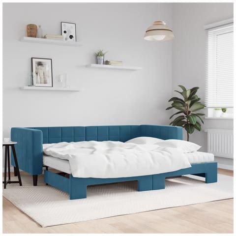 Divano Letto Estraibile con Materassi Blu 90x200 cm Velluto - Foto 2