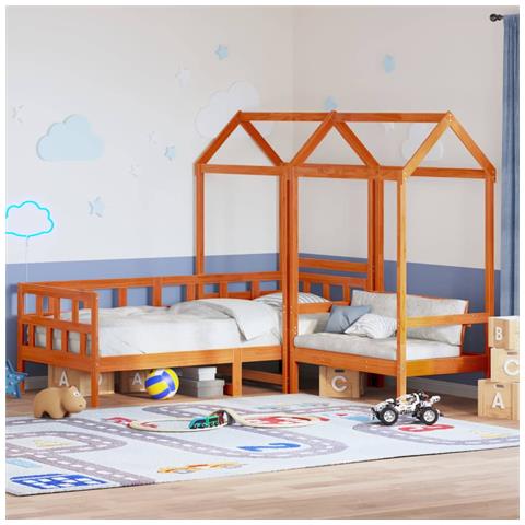 Set Dormeuse con Tetto Marrone Cera 90x200 cm Massello Pino - Foto 2