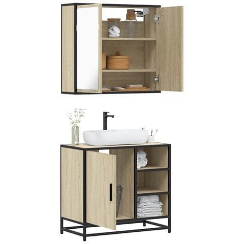 Set Mobili da Bagno 2 pz Rovere Sonoma in Legno Multistrato - Foto 2