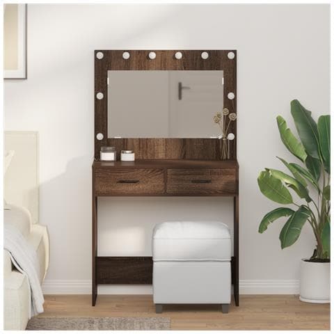 Tavolo da trucco con luci LED Rovere Marrone 78,5x41x135 cm - Foto 2
