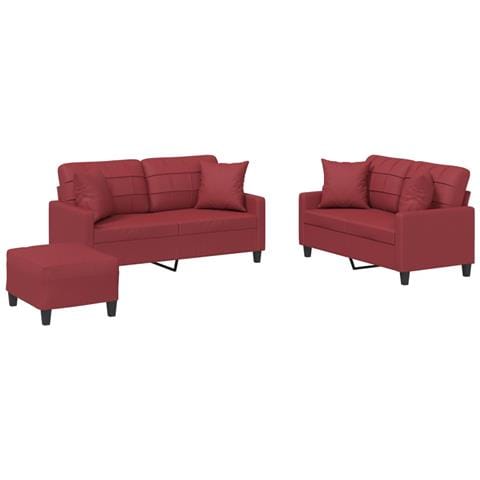 Set di Divani 3 pz con Cuscini Rosso Vino in Similpelle - Foto 1
