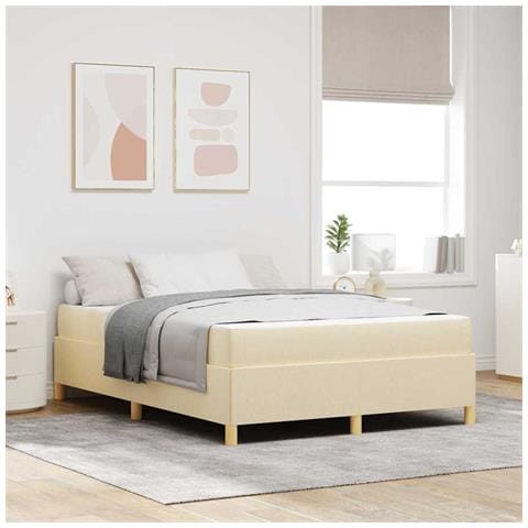 Letto a molle con materasso Crema e Bianco 140 x 200 cm Tessuto - Foto 2