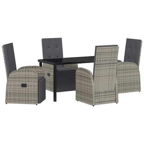 Set da Pranzo per Giardino con cuscino 5 pcs Grigio polyrattan - Foto 1