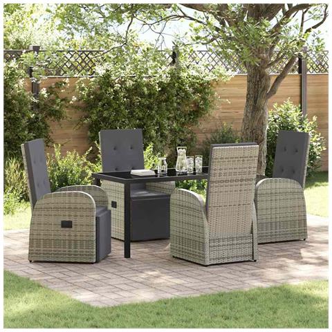 Set da Pranzo per Giardino con cuscino 5 pcs Grigio polyrattan - Foto 2