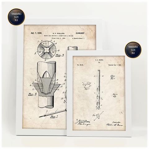 Set Di 6 Stampe Poster Con Attrezzi Da Costruzione 1 Brevetti Poster Con Immagini Di Brevetti Retrò Design D'interni In Stile Vintage A3 & A4 Cornice Bianca - Foto 6