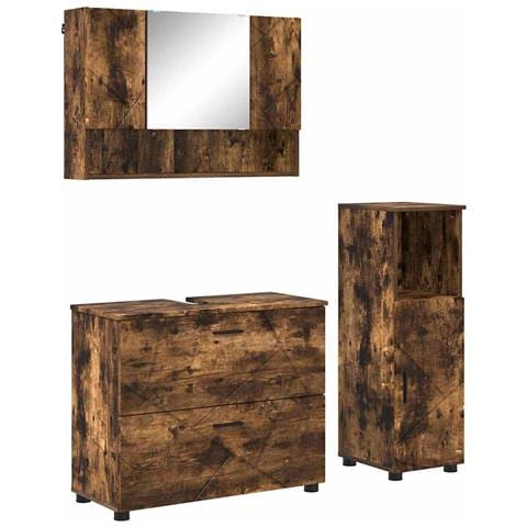 Set di mobili per il bagno con cassetto 3 pcs Rovere fumé - Foto 1