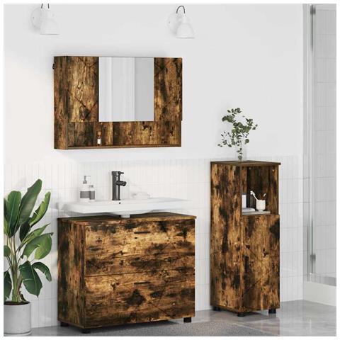 Set di mobili per il bagno con cassetto 3 pcs Rovere fumé - Foto 2
