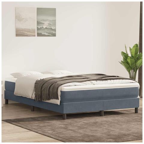Letto a Molle senza Materasso Grigio Scuro 140x220 cm Velluto - Foto 2