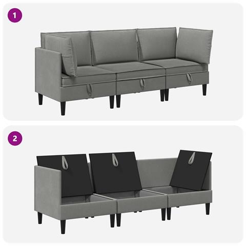 Set di mobili per il soggiorno 3 pcs Grigio scuro Tessuto - Foto 8
