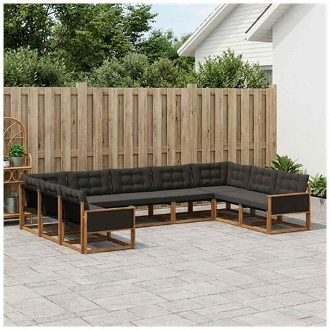 Set di divani da esterno con cuscino 9 pcs Naturale e Nero - Foto 2